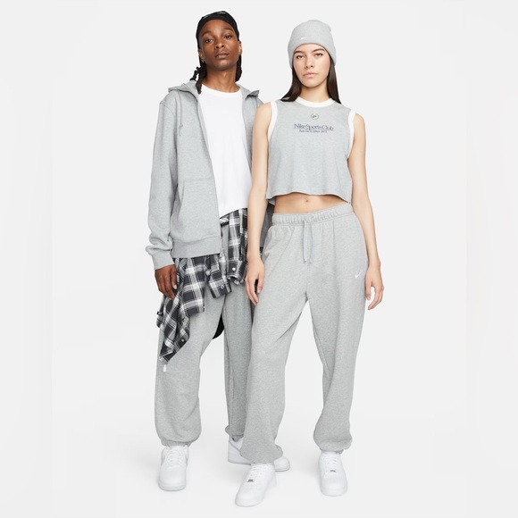 Nike Club Fleece Unisex Mid-Rise Oversized Sweatpants Grey Heather Size Medium - Picture 8 of 13